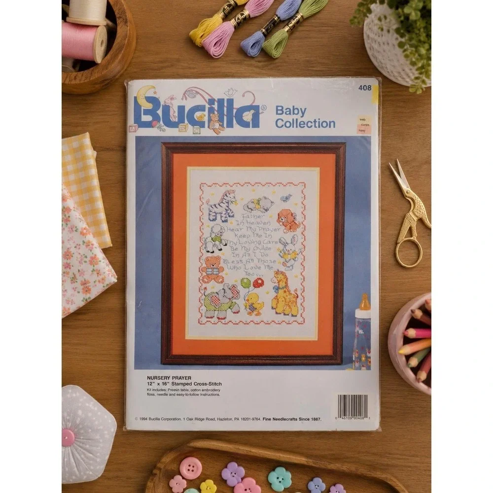 1994 Bucilla 12x16 Stamped Cross Stitch, A Nursery Prayer, NEW & SEALED